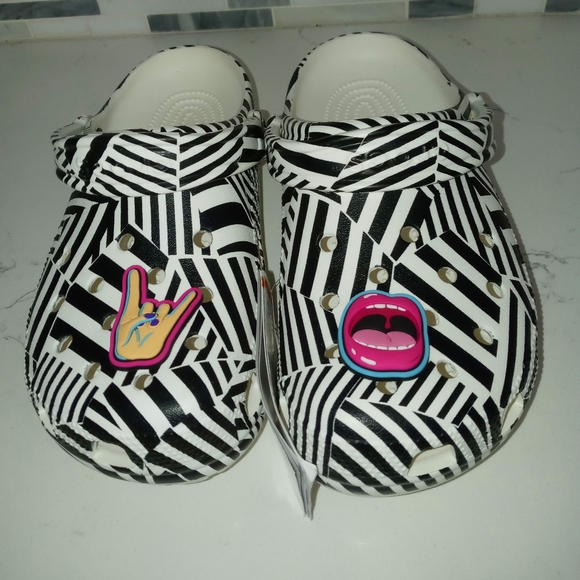 CROCS Shoes Crocs Classic 9s Clogs Black White Zebra Print W
